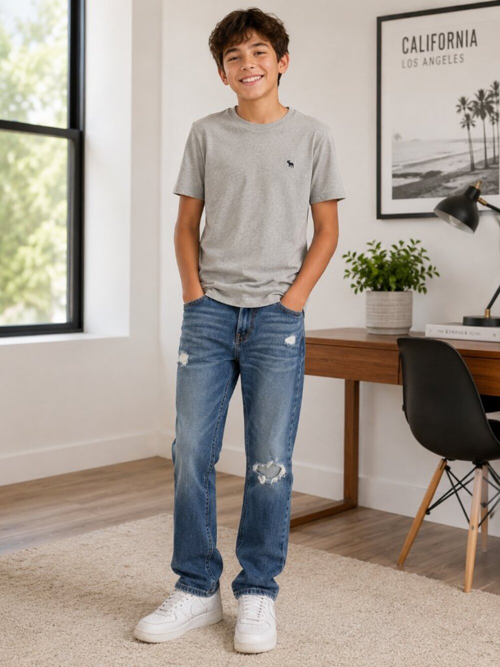 Abercrombie Kids Distressed Straight Leg Jeans Size 12 Regular Medium Wash Denim